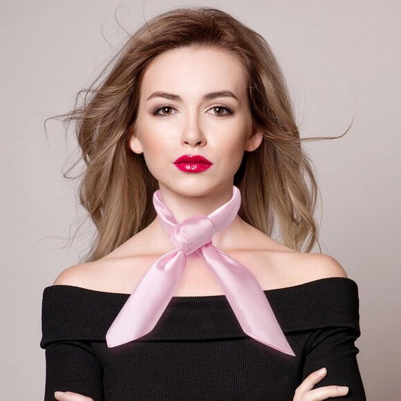 Women's Pink Silk Feeling Scarf 23.6'' Square Satin Scarf Neck Head Bandana - Picture 2 of 7